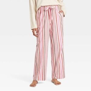 Auden Striped Cotton Flannel Pink Cream Drawstring Pajama Pants Women S NWT